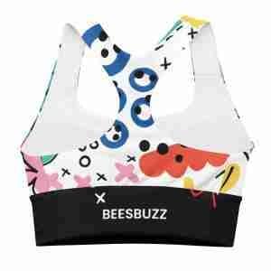 Women's Sports Bra "Colors" high quality 4 all over print longline sports bra white back 627b7946e471b