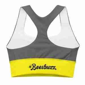 Women's sports bra "beesbuzz" high quality 4 all over print longline sports bra white back 6282041260200