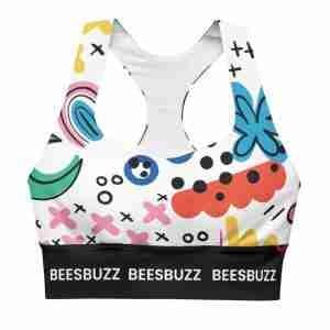 Women's Sports Bra "Colors" high quality 3 all over print longline sports bra white front 627b7946e4542