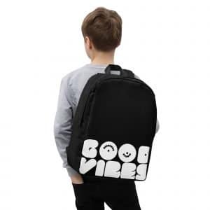 Backpack "Good vibes" high-quality 8 all over print minimalist backpack white zoomed in 62ea202d98e2b