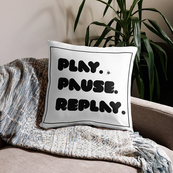 Couch pillow "play" "pause" "replay" high quality